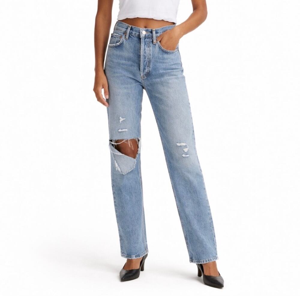AGOLDE 90s Pinch Waist Jeans 27 High Rise Straight Distressed Organic Cotton